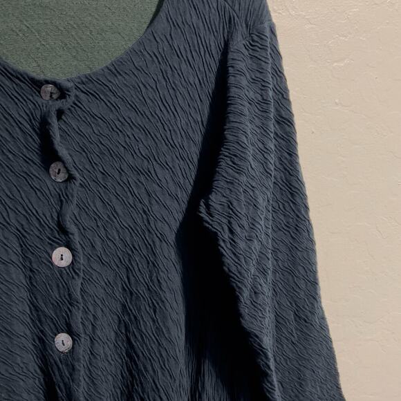 Bryn Walker Tunic Small Button Down Asymmetrical Crinkle Dark Green Lagenlook - Picture 3 of 8